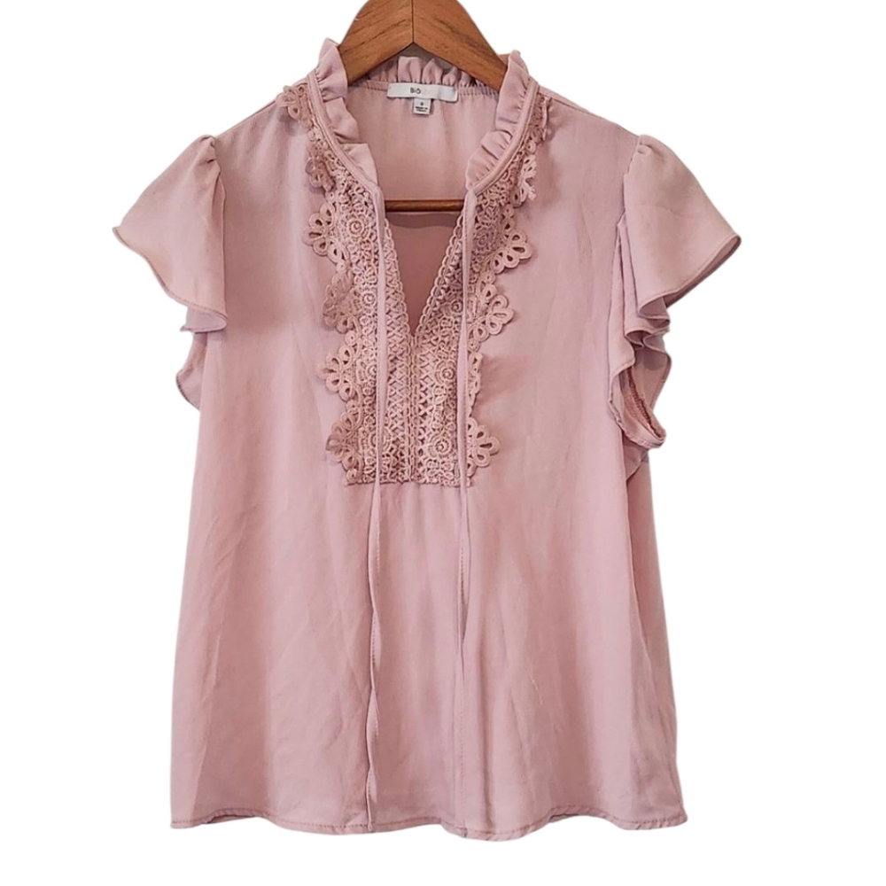 coquette Lace Trim Blouse in Soft Pink women’s small clean romantic feminine